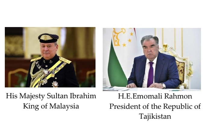 The President of the Republic of Tajikistan congratulates the newly ascended King of Malaysia